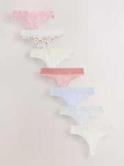 Rosa/crema - Pack de 7 braguitas de algodón y encaje - Imagen 1 de 10