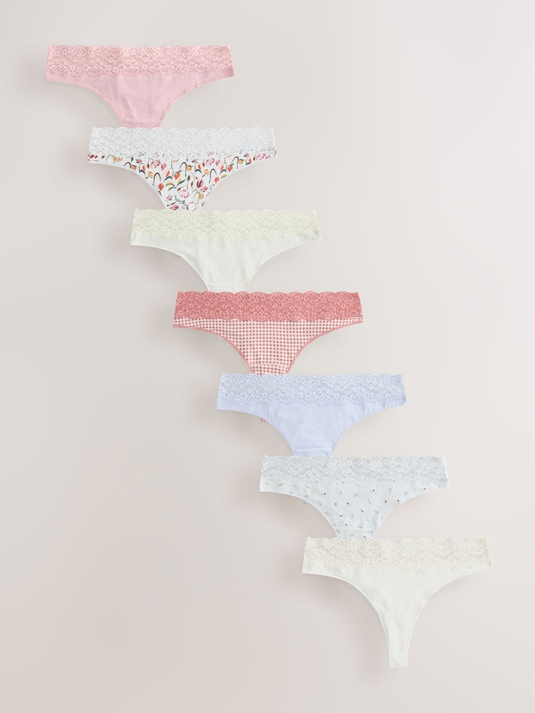 Rosa/crema - Pack de 7 braguitas de algodón y encaje - Imagen 1 de 10 Rosa/crema - Pack de 7 braguitas de algodón y encaje - Imagen 1 de 10