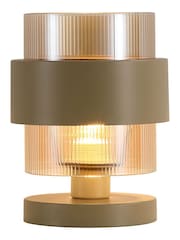 Searchlight Sand and Amber 1 Light Metal & Glass Ribbed Table Lamp - Image 4 of 5