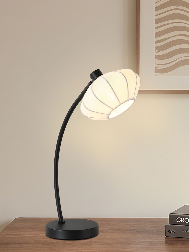 Searchlight Black and White 1 Light Metal Table Lamp with Fabric Shade - Image 1 of 5 Searchlight Black and White 1 Light Metal Table Lamp with Fabric Shade - Image 1 of 5