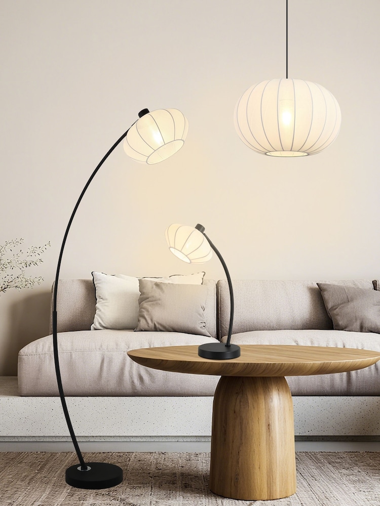 Searchlight Black and White 1 Light Metal Table Lamp with Fabric Shade - Image 2 of 5 Searchlight Black and White 1 Light Metal Table Lamp with Fabric Shade - Image 2 of 5