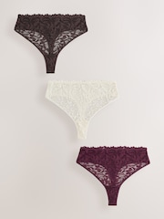 Chocolate Brown/Berry/Cream - Neredzamas biksītes ar mežģīņu priekšpusi, bez VPL 3 iepakojums - Attēls 1 no 6