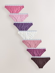 Berry Pink High Leg Cotton Logo Knickers 7 Pack - Image 1 of 10
