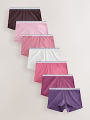 Berry Pink Boyshort Cotton Logo Knickers 7 Pack - Image 1 of 10