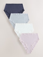 Grey/Pink/Cream High Waist High Leg Cotton and Lace Knickers 4 Pack - Image 1 of 7