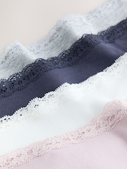 Grey/Pink/Cream High Waist High Leg Cotton and Lace Knickers 4 Pack - Image 10 of 11