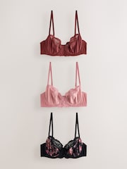 Black Print/Rust/Pink Full Cup Non Padded Full Cup Bras 3 Pack - Image 1 of 12