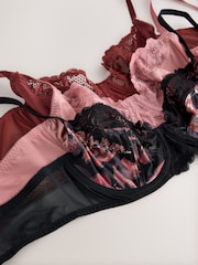 Black Print/Rust/Pink Full Cup Non Padded Full Cup Bras 3 Pack - Image 11 of 12
