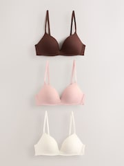 Chocolate/Pink/Cream Non Wired Push Up A-E Ultimate Comfort Smoothing T-Shirt Bras 3 Pack - Image 1 of 10