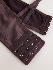 Chocolate Brown Non Padded Plunge High Shine Satin & Lace Bra - Image 6 of 7