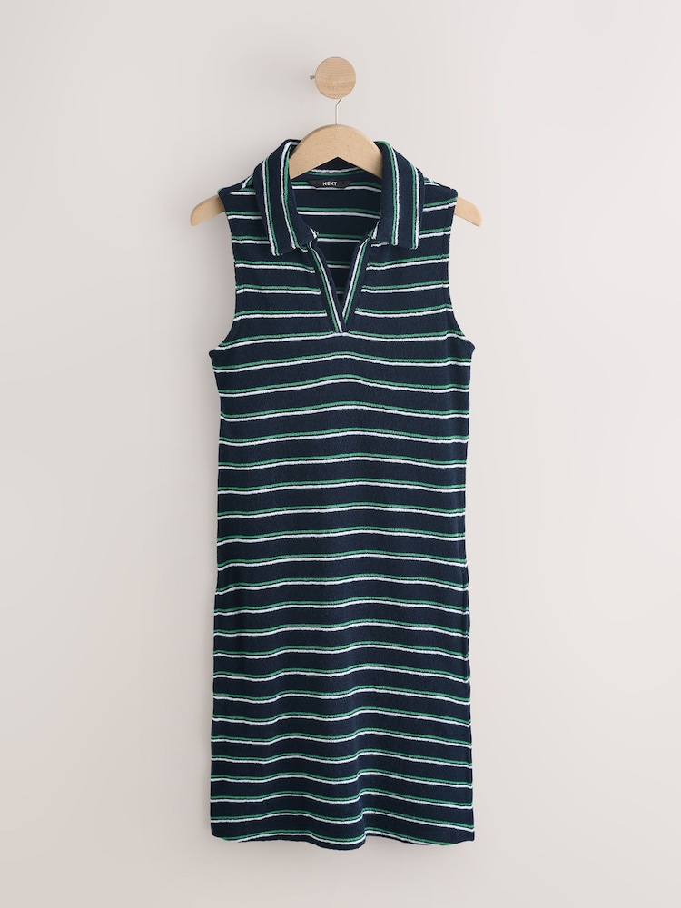 Navy Stripe Towelling Polo Mini Dress - Image 1 of 4 Navy Stripe Towelling Polo Mini Dress - Image 1 of 4