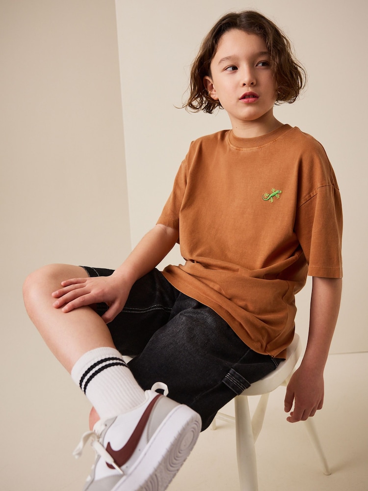 Rust Brown Washed Chest Embroidery T-Shirt (3-16yrs) - Image 1 of 8