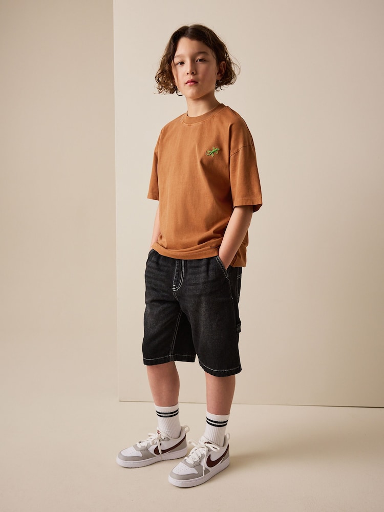 Rust Brown Washed Chest Embroidery T-Shirt (3-16yrs) - Image 2 of 8