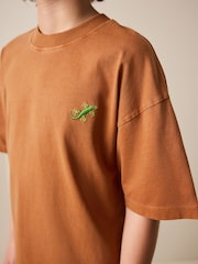 Rust Brown Washed Chest Embroidery T-Shirt (3-16yrs) - Image 4 of 8