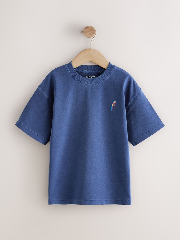 Blue Washed Chest Embroidery T-Shirt (3-16yrs) - Image 1 of 4