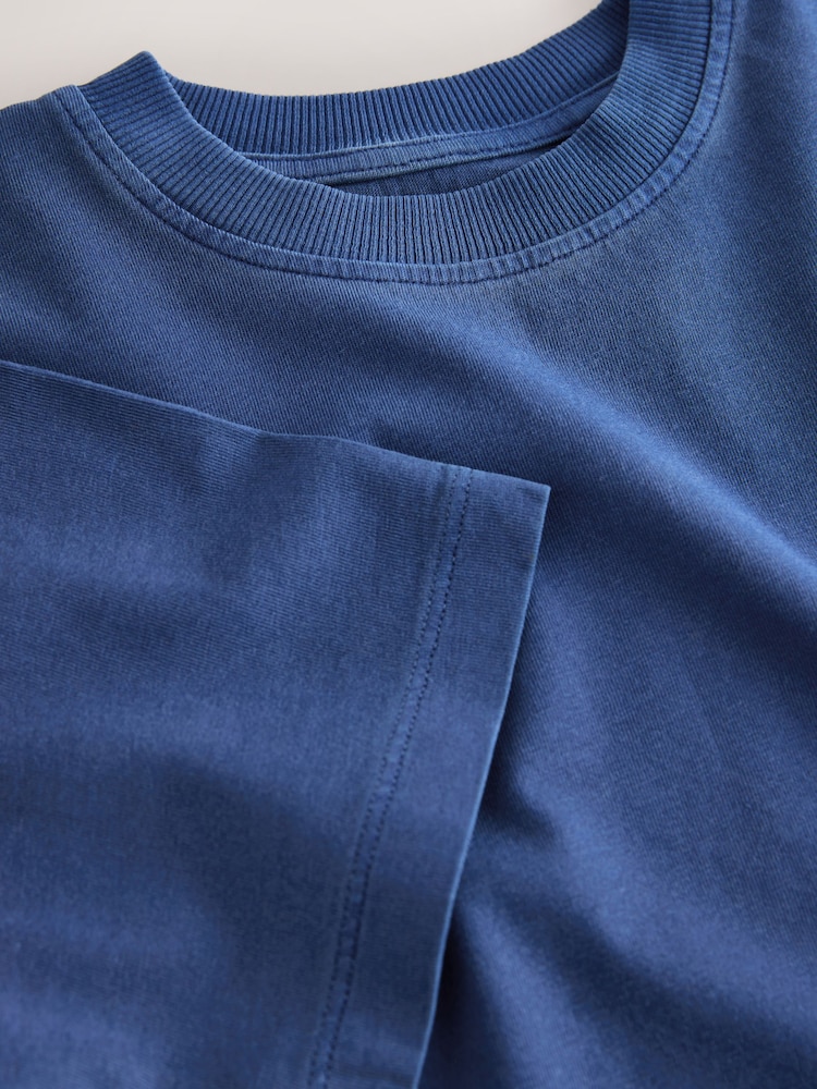 Blue Washed Chest Embroidery T-Shirt (3-16yrs) - Image 4 of 4