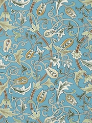 Morris & Co Woad Thyme Scrolling Tulip Unfinished Works A4 Wallpaper Sample - Image 1 of 1