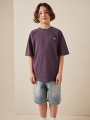 Berry Purple Washed Chest Embroidery T-Shirt (3-16yrs) - Image 1 of 7