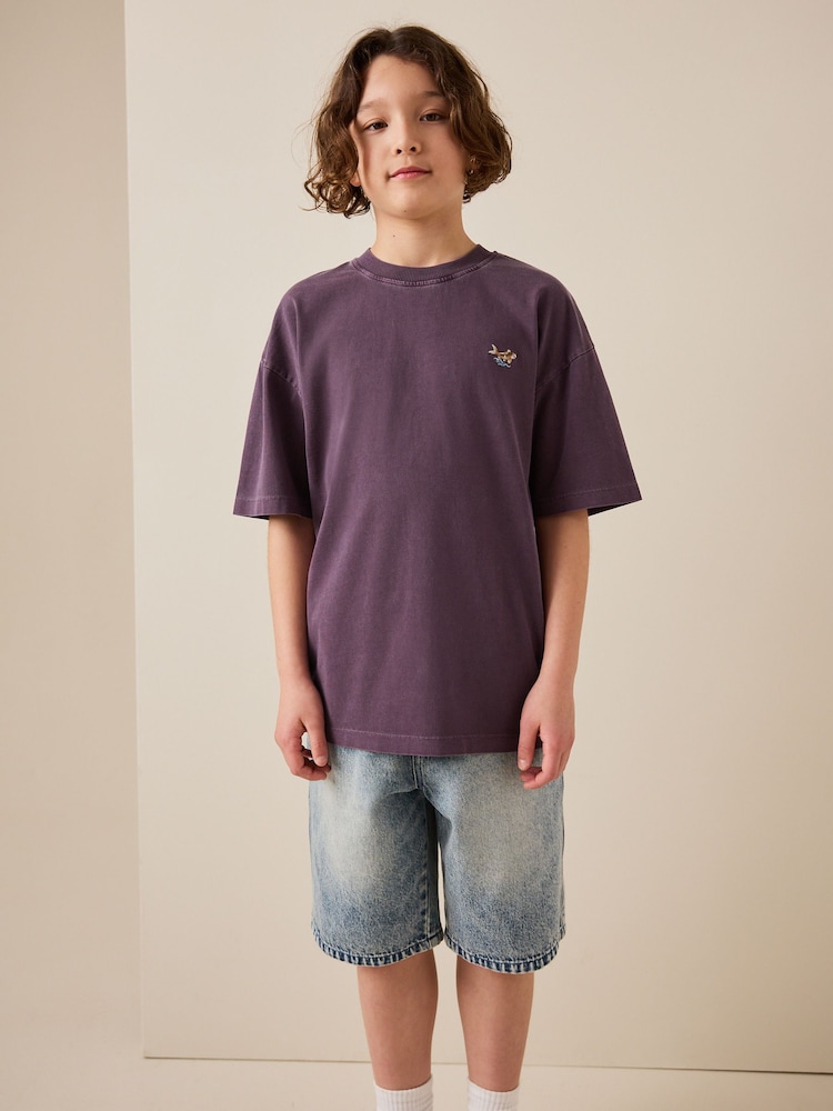 Berry Purple Washed Chest Embroidery T-Shirt (3-16yrs) - Image 1 of 7