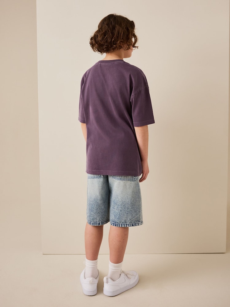 Berry Purple Washed Chest Embroidery T-Shirt (3-16yrs) - Image 2 of 7