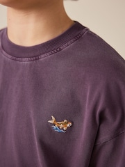 Berry Purple Washed Chest Embroidery T-Shirt (3-16yrs) - Image 3 of 7