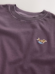 Berry Purple Washed Chest Embroidery T-Shirt (3-16yrs) - Image 6 of 7