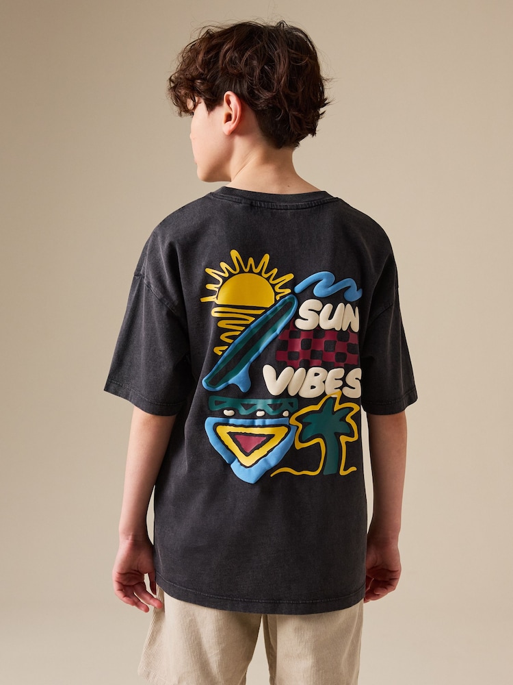 Charcoal Grey Back Print Short Sleeve Graphic T-Shirt (3-16yrs) - Image 1 of 4