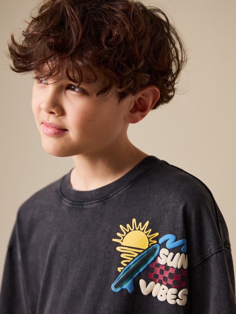 Charcoal Grey Back Print Short Sleeve Graphic T-Shirt (3-16yrs) - Image 4 of 4