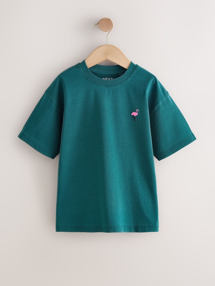 Green Washed Chest Embroidery T-Shirt (3-16yrs) - Image 1 of 4