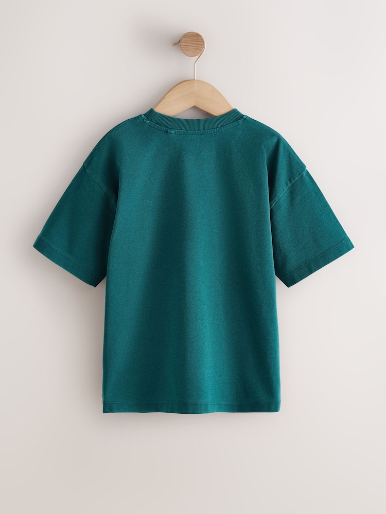 Green Washed Chest Embroidery T-Shirt (3-16yrs) - Image 2 of 4
