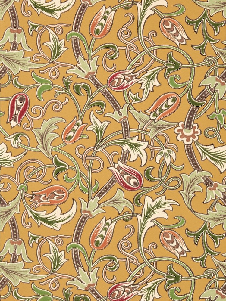 Morris & Co Gold Scrolling Tulip Unfinished Works A4 Wallpaper Sample - Image 1 of 1