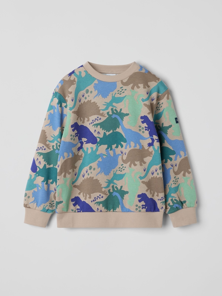 Polarn O. Pyret Natural Dinosaur Print Jumper - Image 1 of 3
