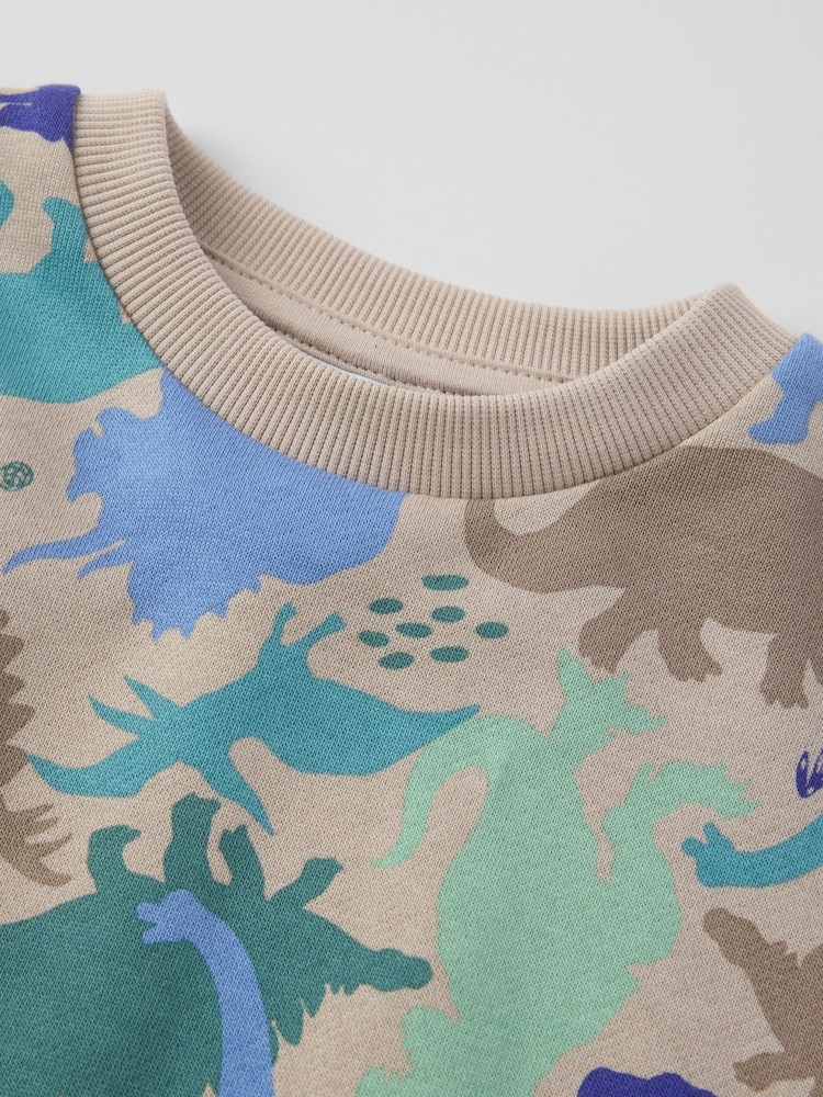 Polarn O. Pyret Natural Dinosaur Print Jumper - Image 3 of 3