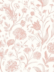 Hoopla Walls Soft Coral Floral Toile Sage A4 Wallpaper Sample - Image 1 of 1