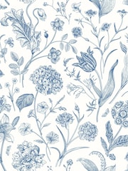 Hoopla Walls Royal Blue Floral Toile Sage A4 Wallpaper Sample - Image 1 of 1
