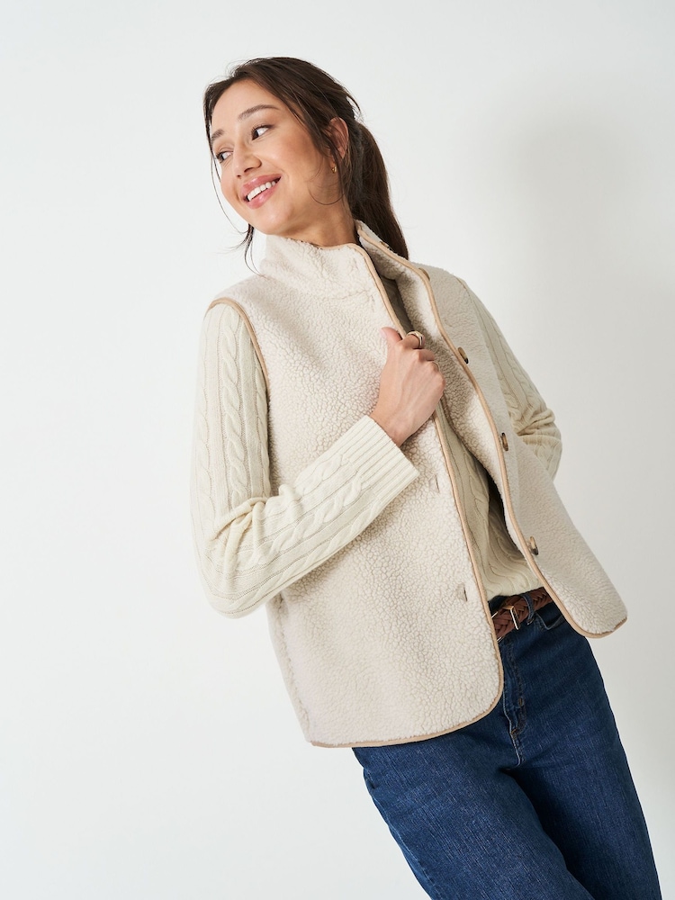 Crew Clothing Company Natural Borg Gilet - Image 1 of 5 Crew Clothing Company Natural Borg Gilet - Image 1 of 5