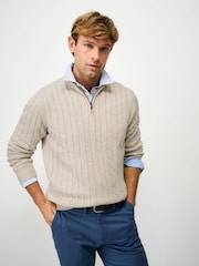 Crew Clothing Company Natural Oarsman Cable Knit Half Zip Jumper - Image 1 of 5