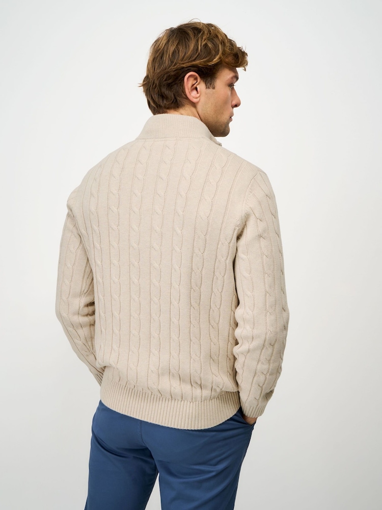 Crew Clothing Company Natural Oarsman Cable Knit Half Zip Jumper - Image 2 of 5 Crew Clothing Company Natural Oarsman Cable Knit Half Zip Jumper - Image 2 of 5