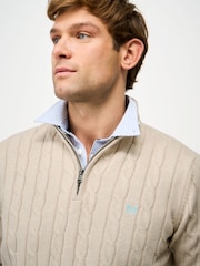 Crew Clothing Company Natural Oarsman Cable Knit Half Zip Jumper - Image 4 of 5