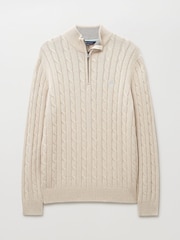 Crew Clothing Company Natural Oarsman Cable Knit Half Zip Jumper - Image 5 of 5
