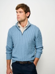 Crew Clothing Company Blue Oarsman Cable Knit Half Zip Jumper - Image 1 of 5
