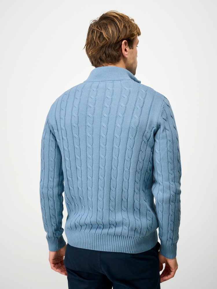 Crew Clothing Company Blue Oarsman Cable Knit Half Zip Jumper - Image 2 of 5