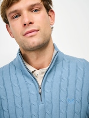 Crew Clothing Company Blue Oarsman Cable Knit Half Zip Jumper - Image 4 of 5