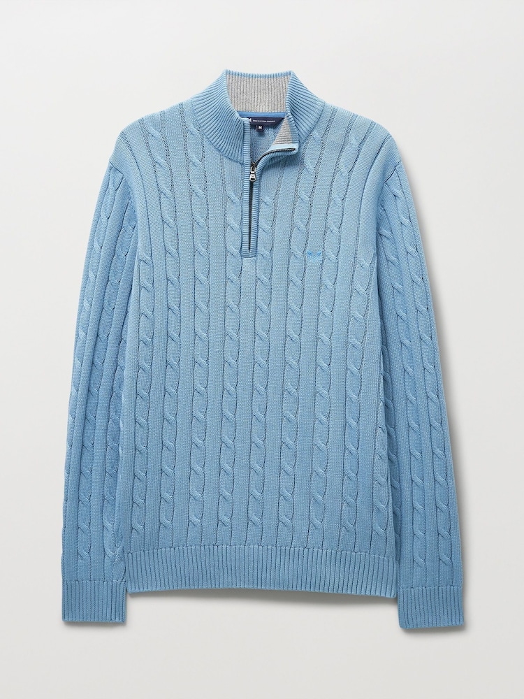 Crew Clothing Company Blue Oarsman Cable Knit Half Zip Jumper - Image 5 of 5