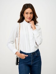 Crew Clothing Company White Emila Cotton Frill Blouse - Image 1 of 5