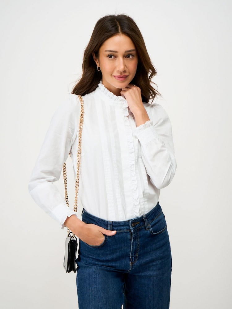 Crew Clothing Company White Emila Cotton Frill Blouse - Image 1 of 5