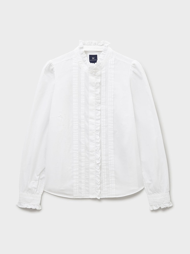 Crew Clothing Company White Emila Cotton Frill Blouse - Image 5 of 5
