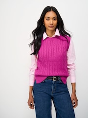 Crew Clothing Company Pink Merino Blend Harmony Cable Knit Vest - Image 1 of 5