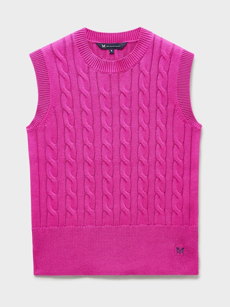 Crew Clothing Company Pink Merino Blend Harmony Cable Knit Vest - Image 5 of 5