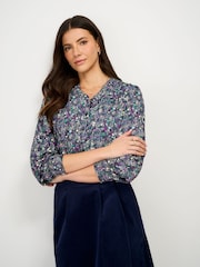 Crew Clothing Company Blue Celeste Frill Neck Blouse - Image 1 of 5
